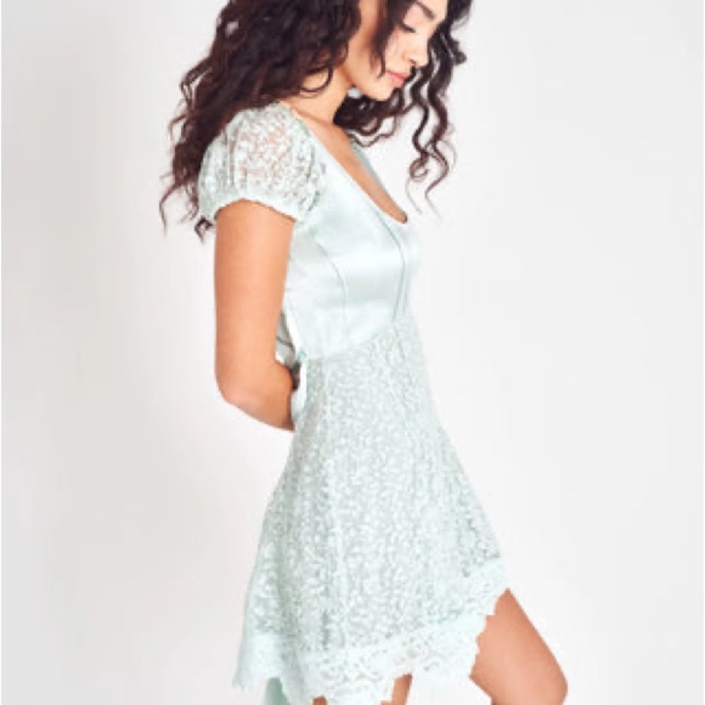 LoveShackFancy Florent Silk Mint Green Lace Mini Dress - Enchanted Leaves